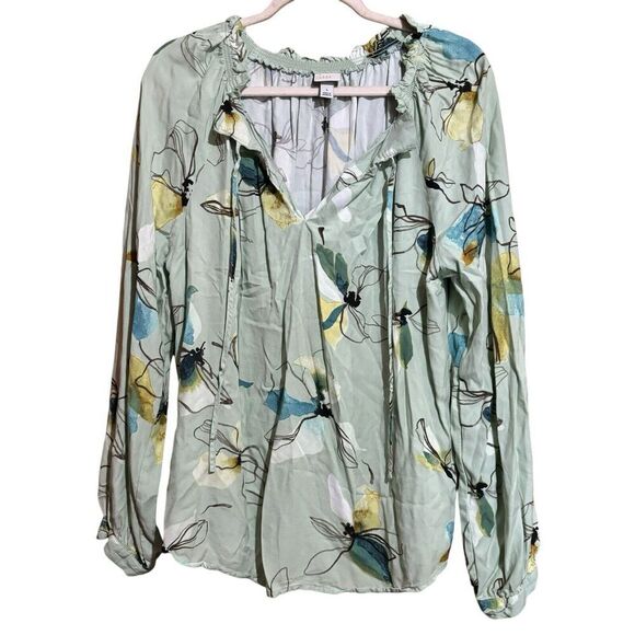 A New Day Top Womens Large Multicolor Floral Abstract Print Long Sleeve Blouse - Picture 1 of 9